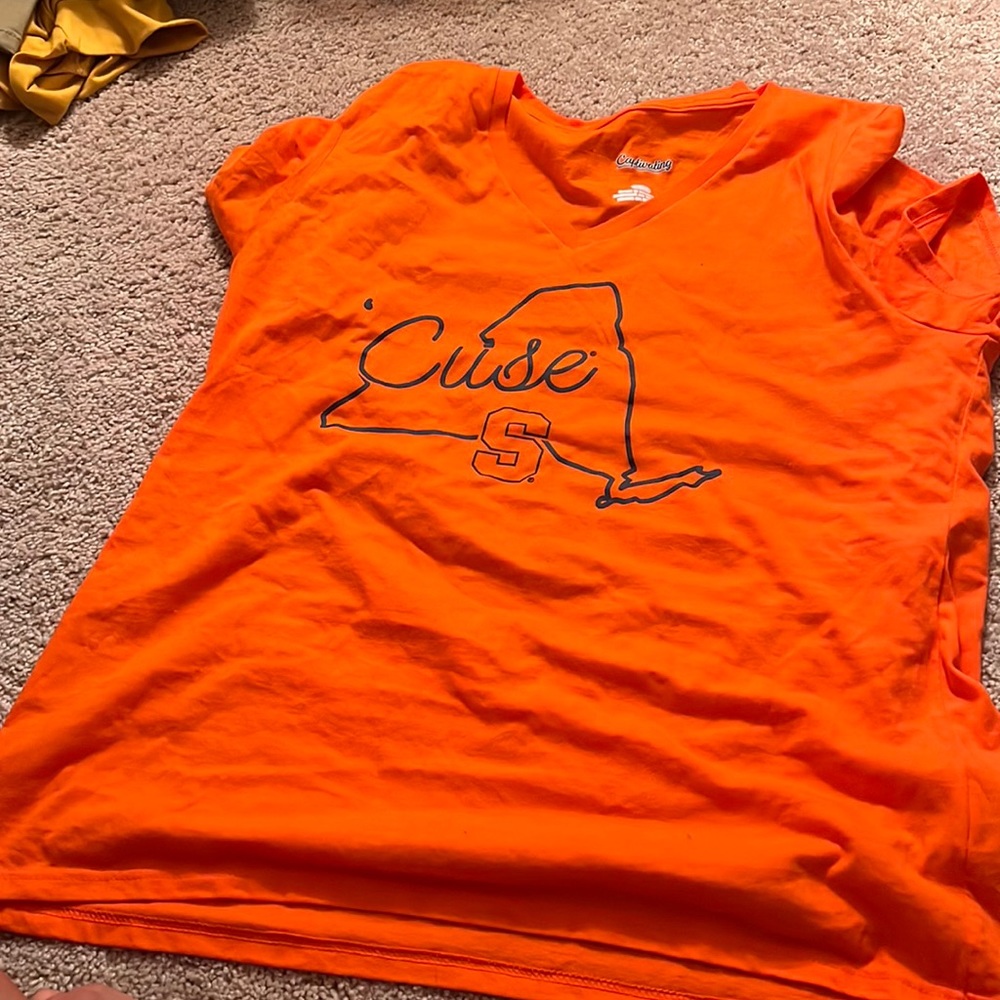 orange cuse v-neck shirt